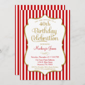 Birthday Invitation Red Gold Adult Teen Tween (Front/Back)
