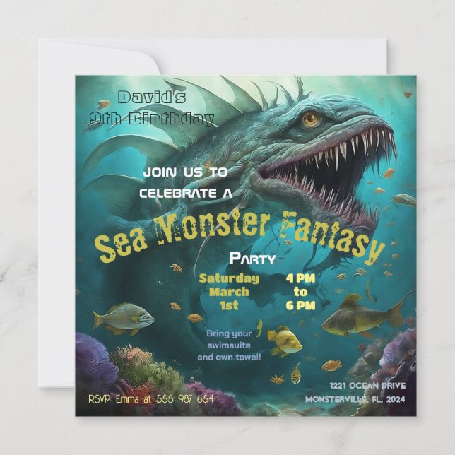 Birthday Invitation Sea Monster Fantasy (Front)