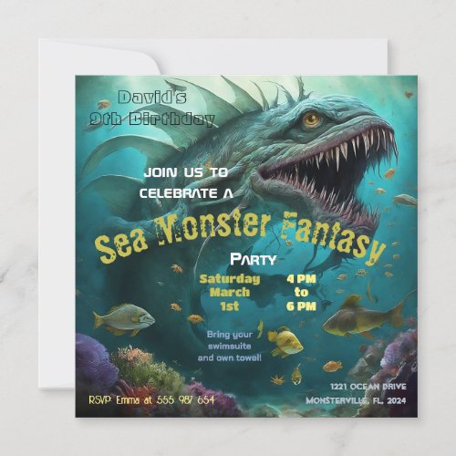 Birthday Invitation Sea Monster Fantasy