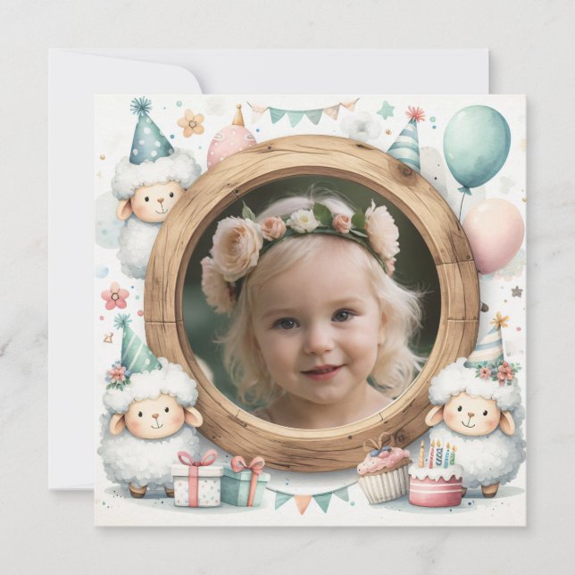 Birthday Invitation Sheep Frame for Photo (Front)