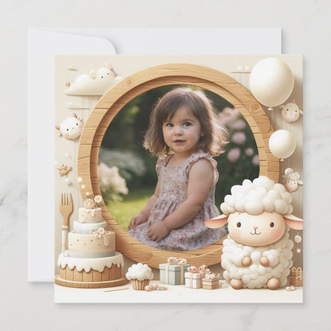 Birthday Invitation Sheep Frame for Photo (Front)