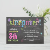 Birthday Invitation-Sleepover Party, Chalk + Neon Invitation (Standing Front)