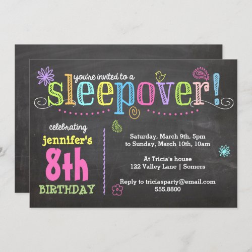 Birthday Invitation_Sleepover Party Chalk  Neon Invitation