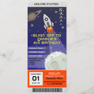 Birthday Invitation Space Rocket Theme