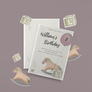 Birthday Invitation Toys Rocking Horse Balloon