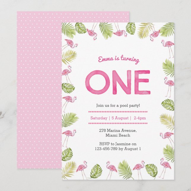 Birthday Invitation | tropical flamingo (Front/Back)