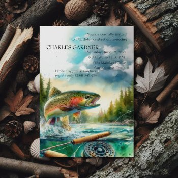 Birthday Invitation Trout Fly Fishing by TailoredType at Zazzle