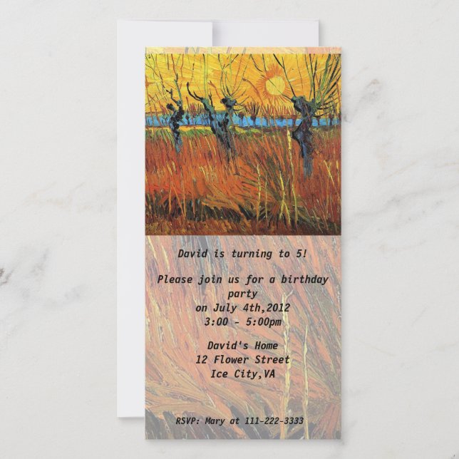 Birthday invitation.Willows at Sunset by van Gogh. (Front)