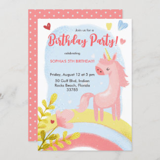 Birthday Invitation with a pink unicorn