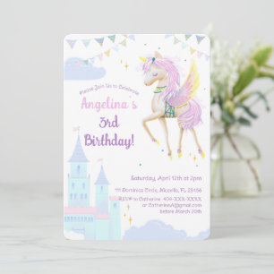 Birthday invitation with an adorable unicorn.