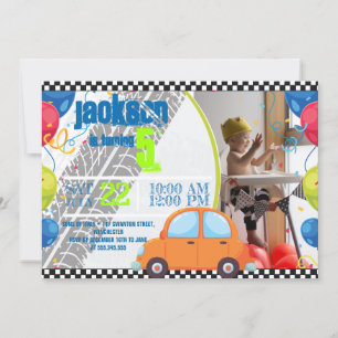 Birthday Invitation with Cars and tracks