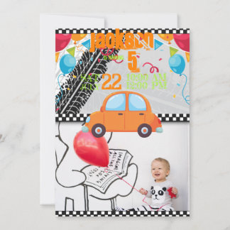Birthday Invitation with Cars and tracks