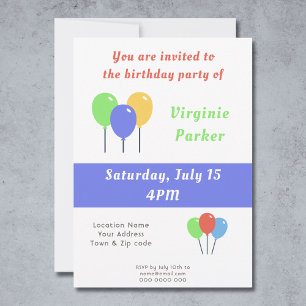 Birthday Invitation with Colored Balloons