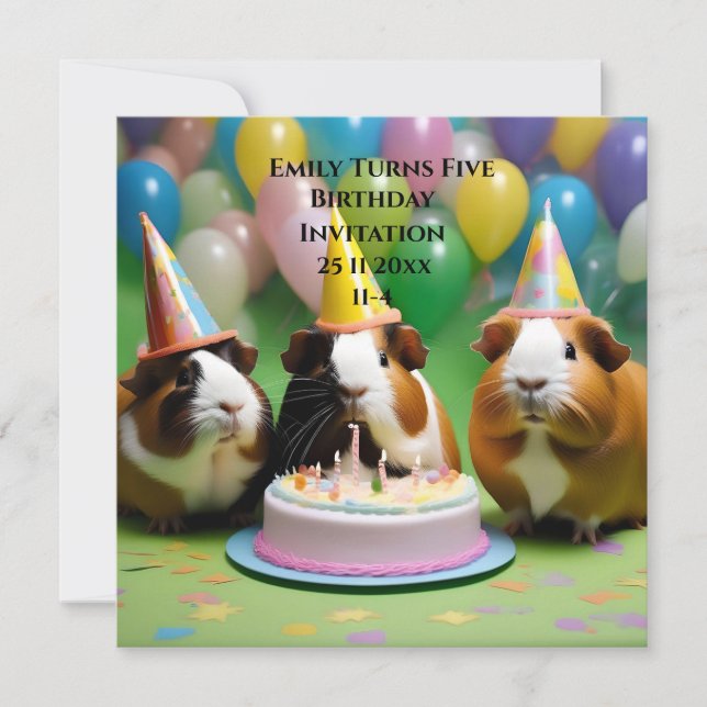 Birthday Invitation With Party Guinea Pigs, (Front)