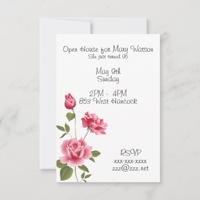 Birthday Invitation With Pink Roses (Front)