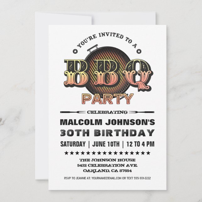Birthday Invitations | BBQ Party (Front)
