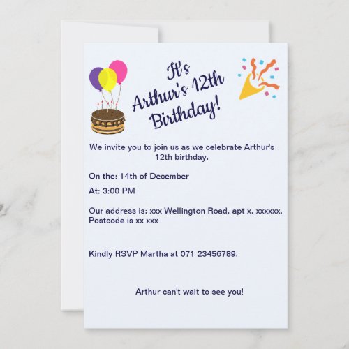 Birthday invitations customizable card