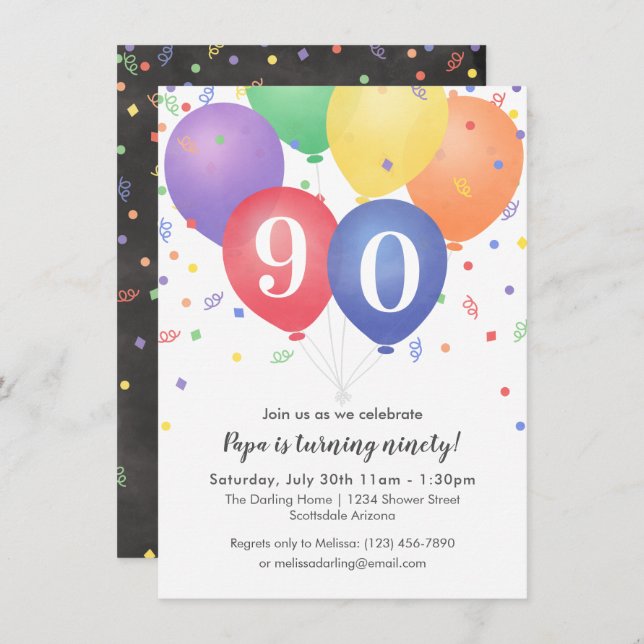 Birthday Invitations with bright colored balloons (Front/Back)