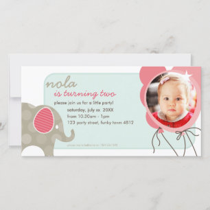 BIRTHDAY INVITE PHOTOCARD :: elephant + balloons 4
