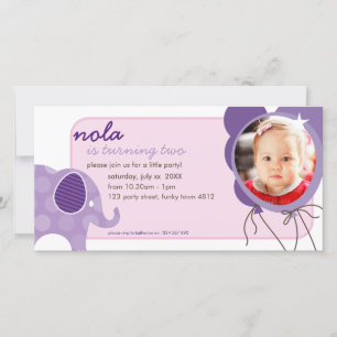 BIRTHDAY INVITE PHOTOCARD :: elephant + balloons 5