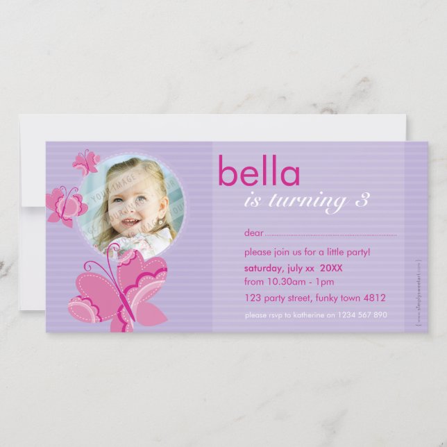 BIRTHDAY INVITE PHOTOCARD :: flutterbybutterfly 3 (Front)