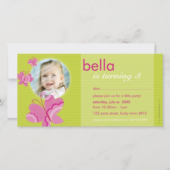 BIRTHDAY INVITE PHOTOCARD :: flutterbybutterfly 4 (Front)