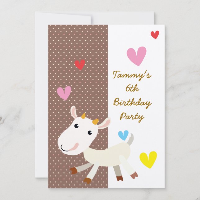 Birthday Invite with Cute Cartoon Goat (Front)
