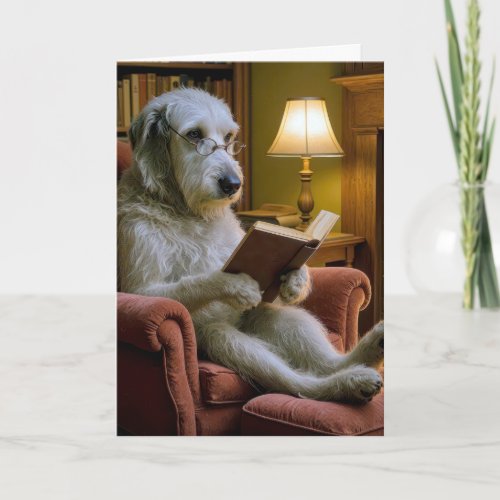 Birthday Irish Wolfhound Dog Reading a Book 