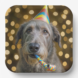 Birthday Irish Wolfhound Dog With Party Hat Paper Plates