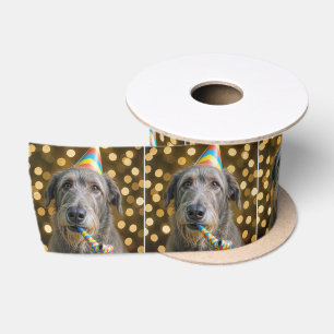 Birthday Irish Wolfhound Dog With Party Hat Satin Ribbon
