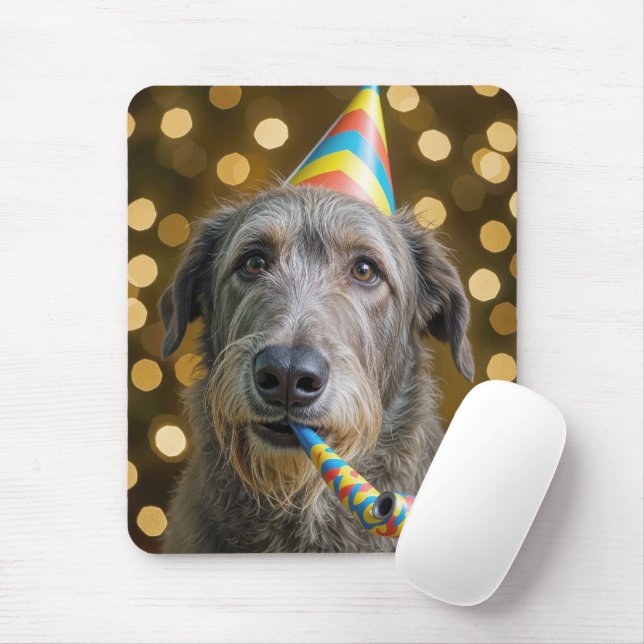 Birthday Irish Wolfhound with Party Hat Mouse Pad (With Mouse)