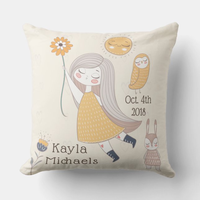 Birthday "It's A Girl! Personalized Name Pillow (Front)