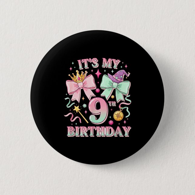 Birthday It's My 9th Birthday Cute Magical Princes Button (Front)