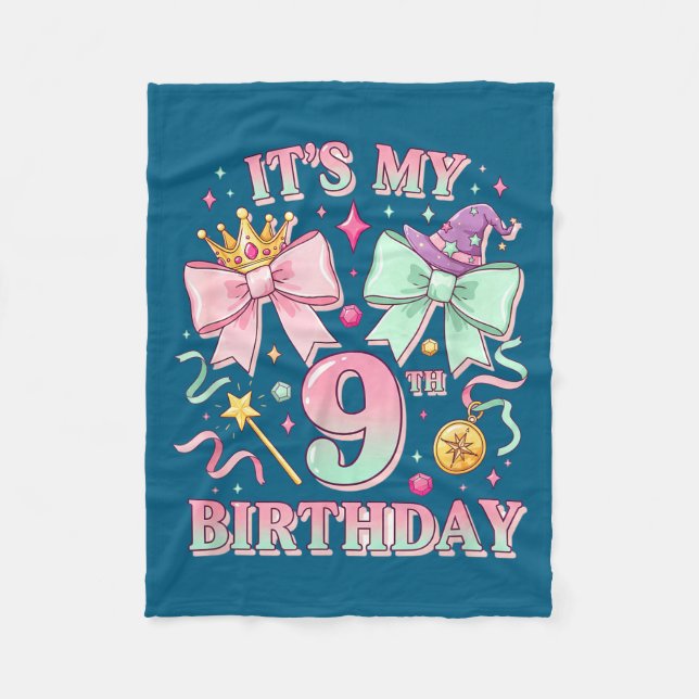 Birthday It's My 9th Birthday Cute Magical Princes Fleece Blanket (Front)