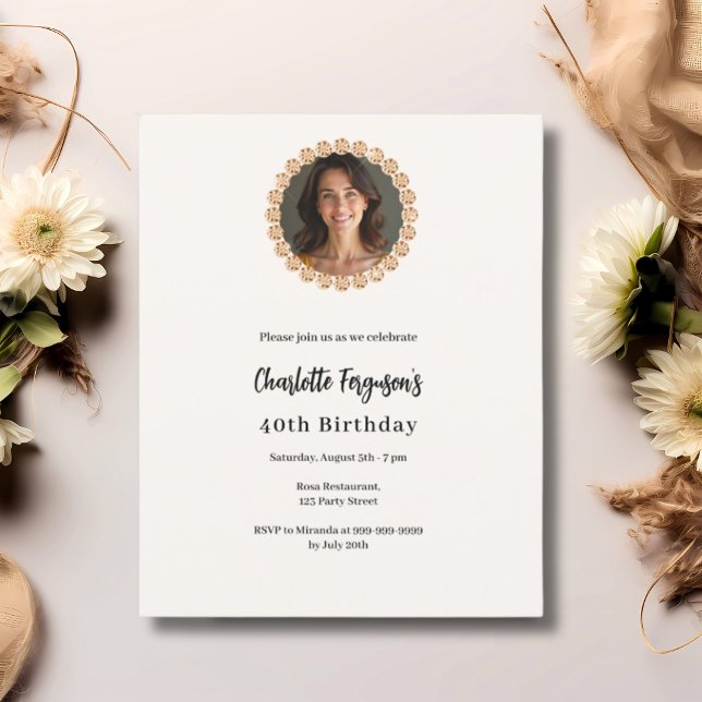 Birthday ivory rose gold diamond photo invitation (Creator Uploaded)