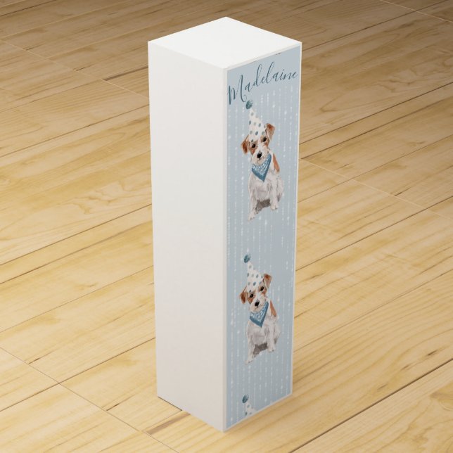 Birthday Jack Russell Dog Party Hat Wine Box (Front)