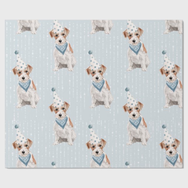 Birthday Jack Russell Dog Party Hat Wrapping Paper (Flat)