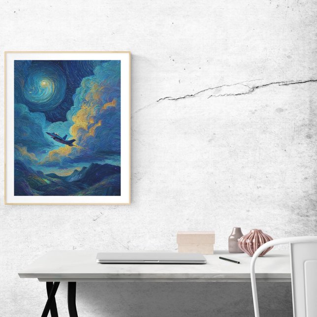 Birthday Jet Fighter Airplane Clouds Van Gogh  Poster (Creator Uploaded)