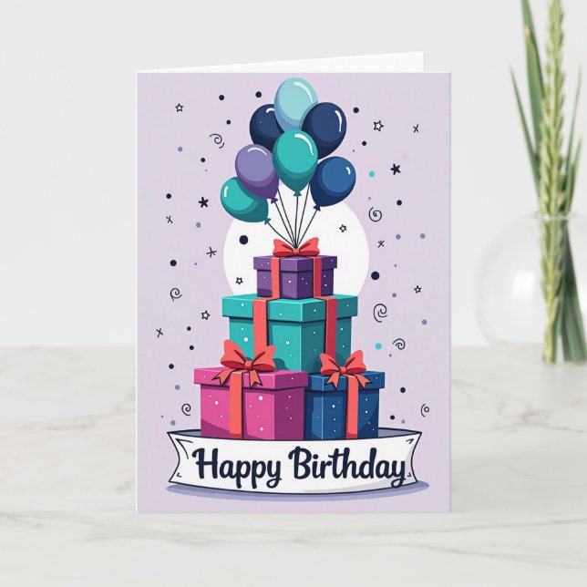 Birthday Joy Gift Stack Card (Front)