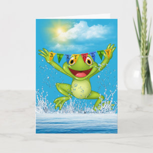 Birthday Jumping Frog in Water Card
