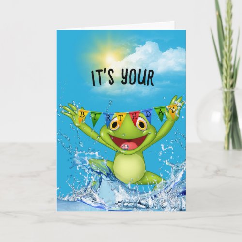 Birthday Jumping Frog in Water  Card