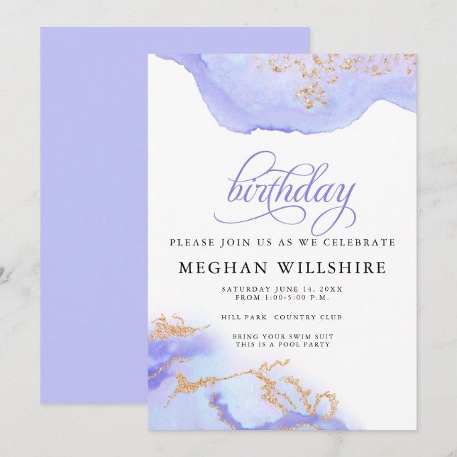 Birthday June Alexandrite  Watercolor Geode Invitation (Front/Back)