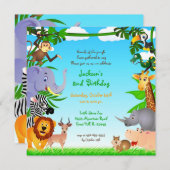 Birthday Jungle Animals Flat Invitation (Front/Back)