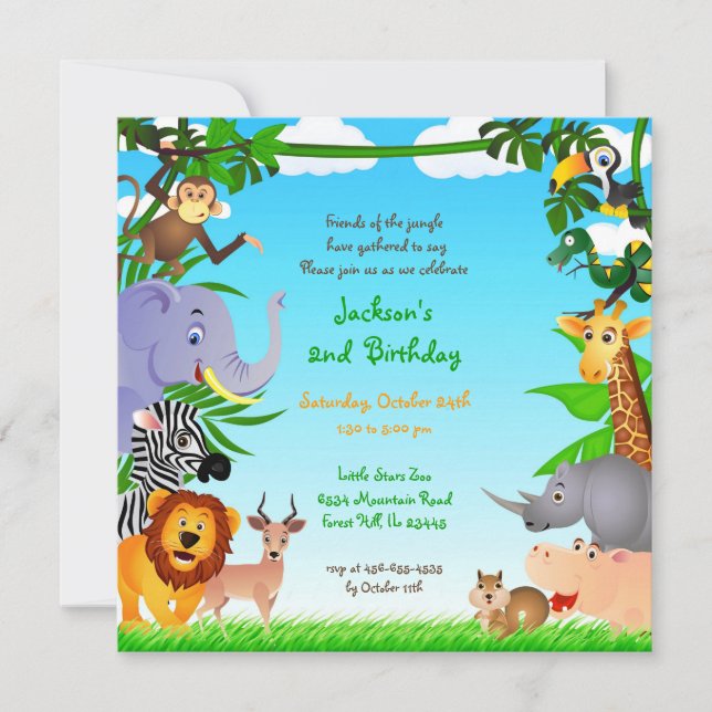 Birthday Jungle Animals Flat Invitation (Front)
