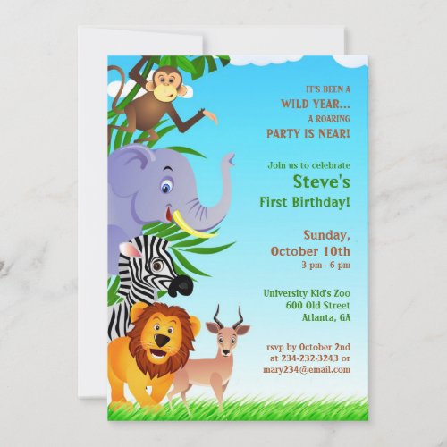 Birthday Jungle Animals Flat Invitation