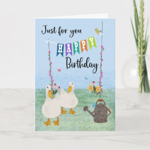 Birthday Just for You Ducks and Flowers Card