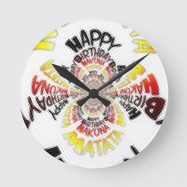 Birthday Kaleidoscope Art Print Round Clock (Front)