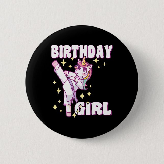 Birthday Karate Unicorn Girl  Button (Front)