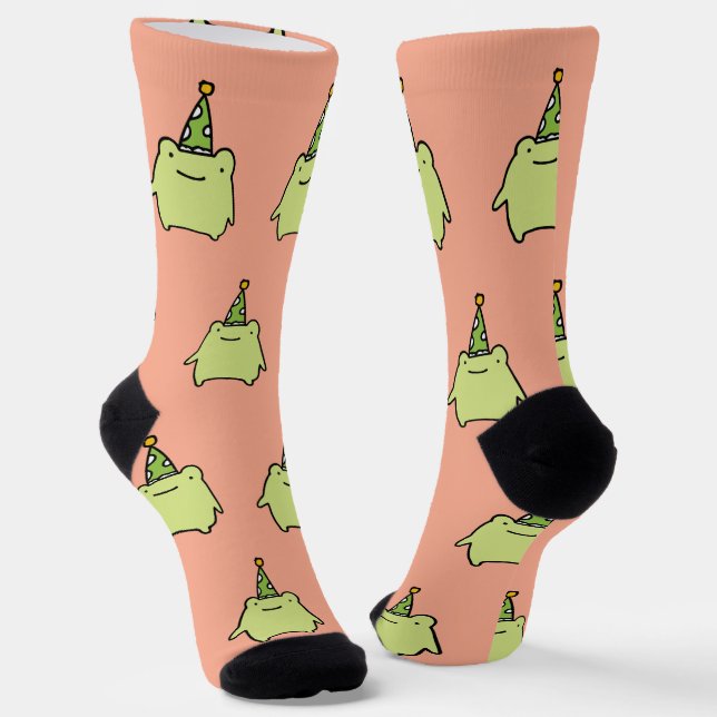 Birthday Kawaii Green Frog - Cute Party Pattern  Socks (Angled)
