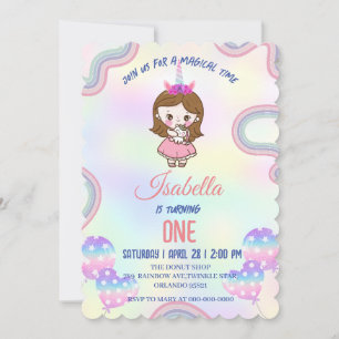 Birthday kawaii rainbow unicorn Party cute Girls Invitation